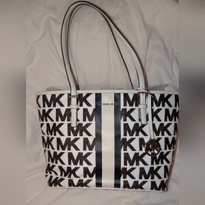 Michael Kors Jet Set Carryall Tote Optic White With Brown Logo NWOT